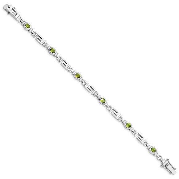 Sterling Silver Rhodium-plated Peridot August Birthstone Ladies Bracelet - Picture 2 of 5